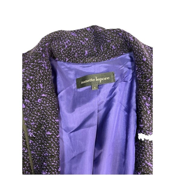 Nanette Lepore Womens Wool Blend Tweed Jacket 4 Purple Pockets zip Classic USA - Picture 5 of 11